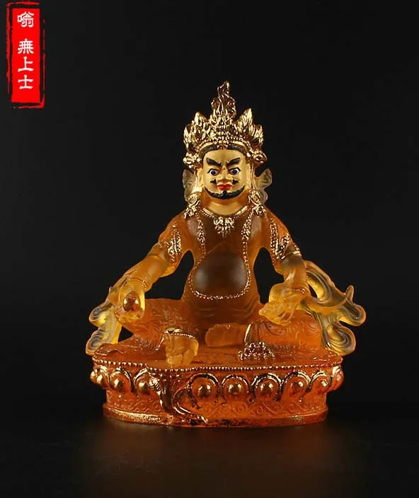 GOOD figure of Buddha HOME efficacious Talisman House Protection # 14.5CM Tibetan Yellow Jambhala Gilding Buddha statue