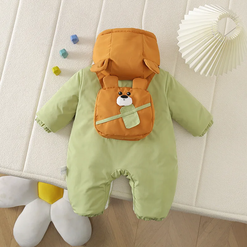 Baby Clothes Winter Bear Ear Hooded Romper Infant Fleece Lined One Pieces Outdoor 0-3Y Newborn Warm Jumpsuit