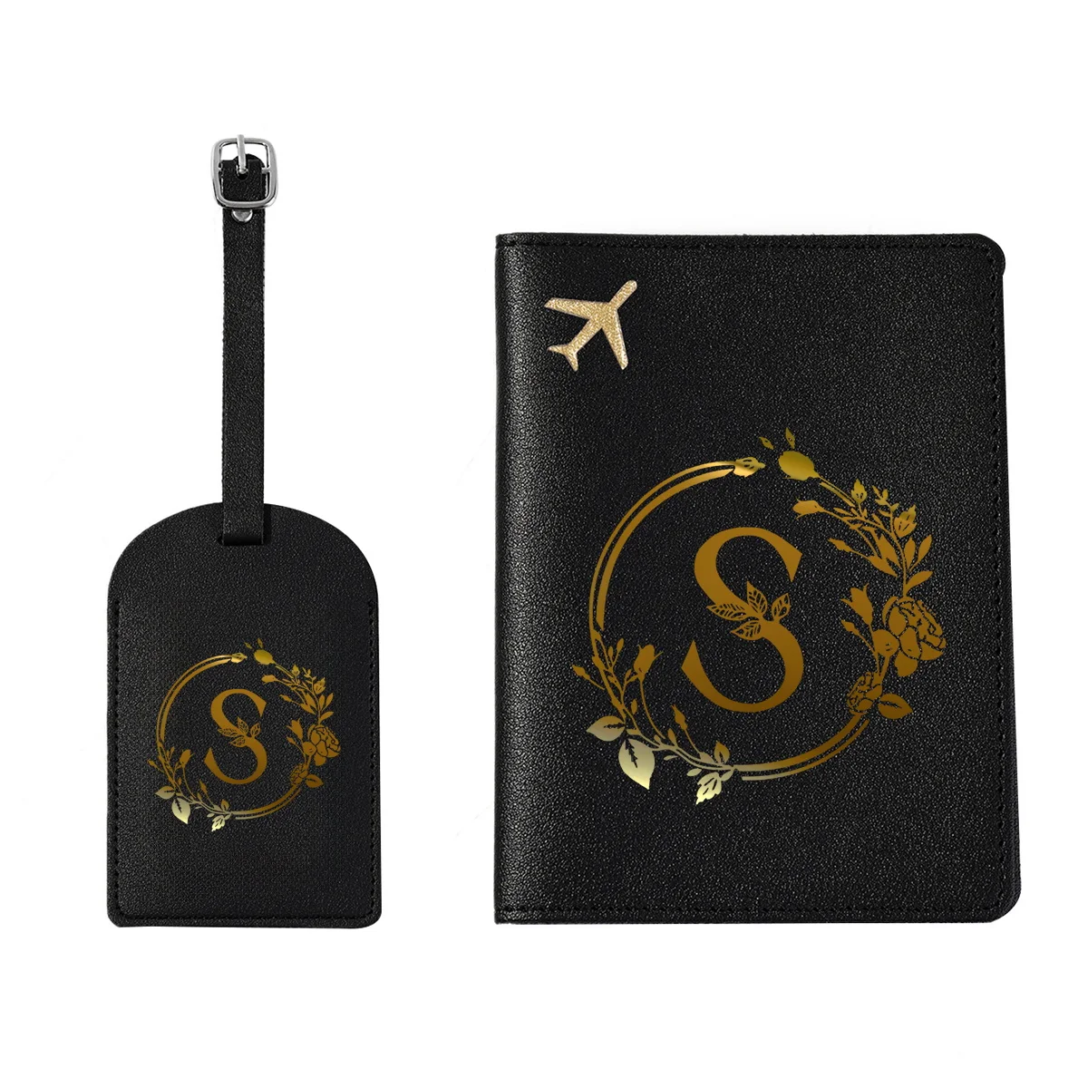 Couverture de Passeport en Cuir Noir avec Imprimé de Lettres et Fleurs, Portefeuille de Voyage Imperméable pour Cartes de Crédit, pour Homme et Femme