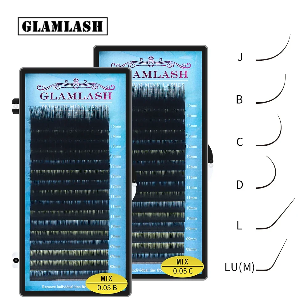 GLAMLASH 16Rows JBCDLLU 7~15 15-20 20-25mm Mix Natural Faux Mink Individual False Lash Eyelash Extension Makeup Cilia Makeup