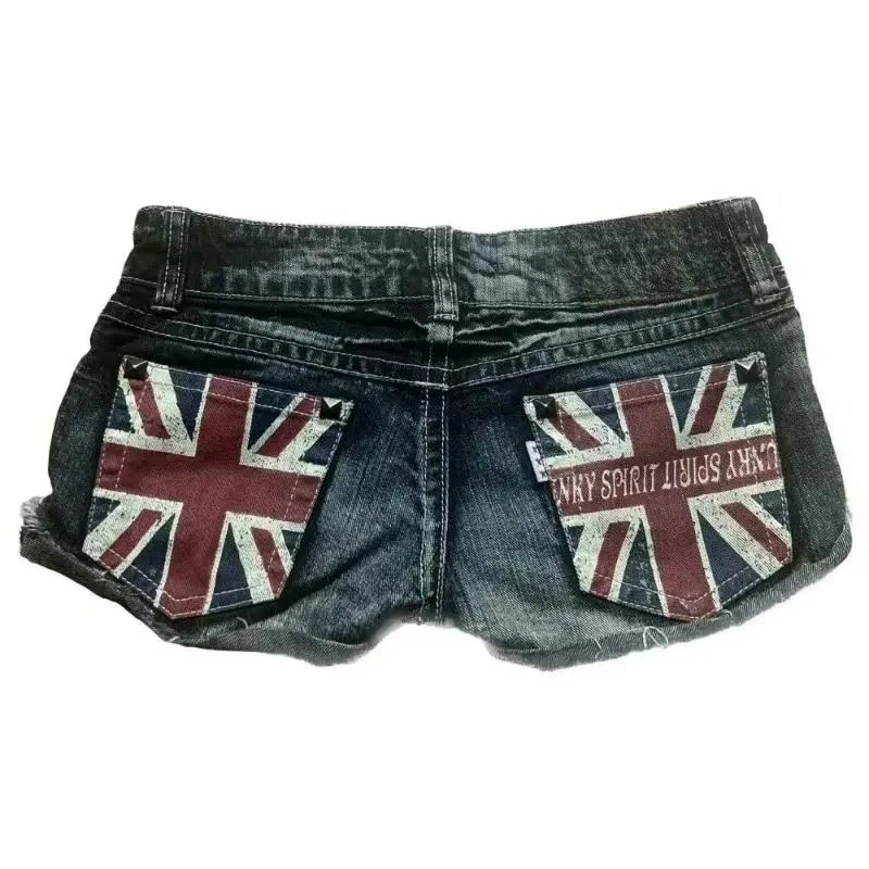 Deeptown Vintage Y2K British Style Flag Print Mini Shorts Women Grunge Sexy Harajuku Graphic Denim Shorts Goth Gyaru Streetwear
