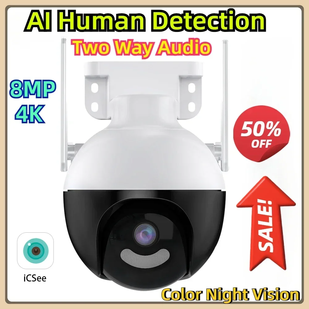 

8MP 4K WIFI Camera PTZ HD AI Human Detection Two Way Audio Color Night Vision 4MP Video Surveillance Cameras