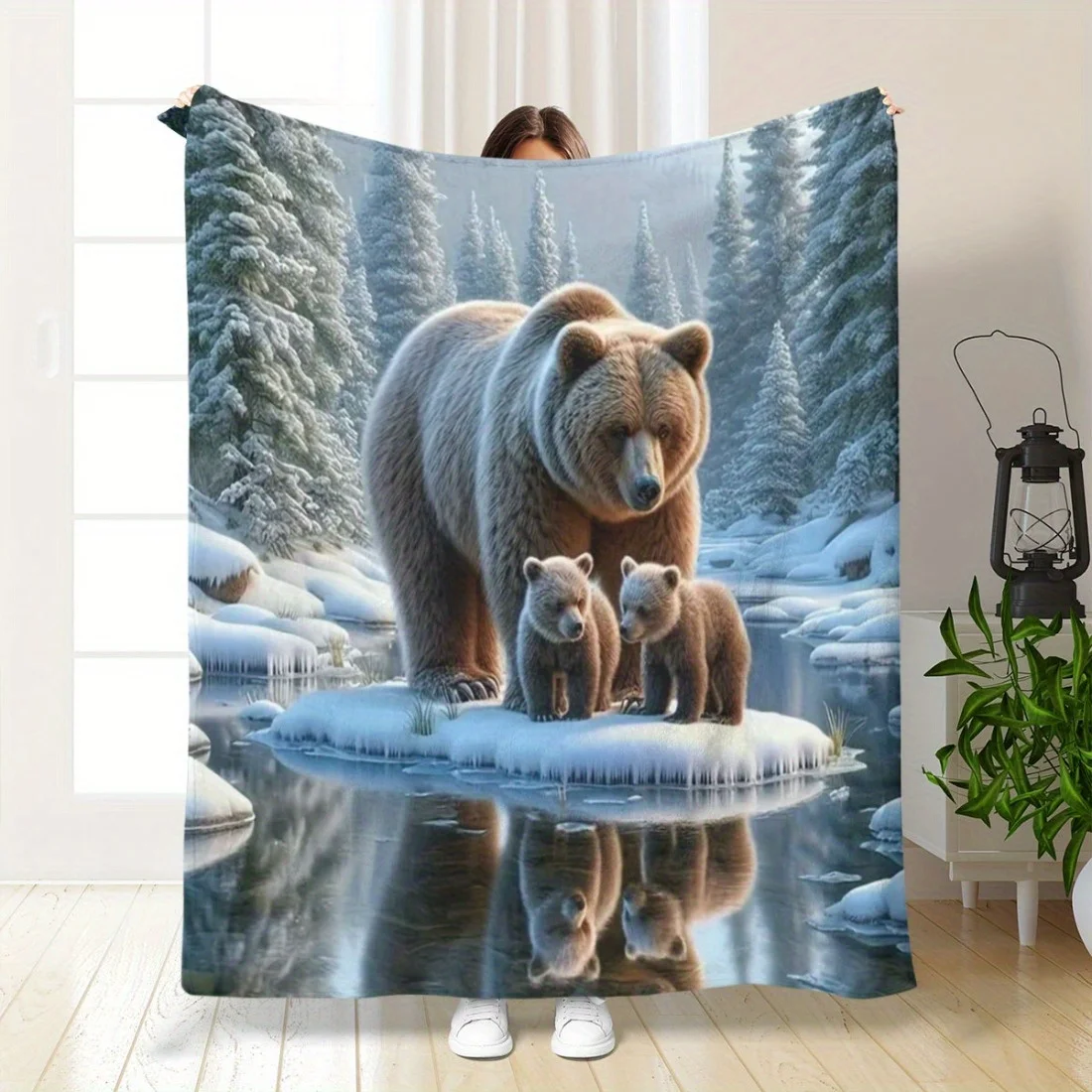 1pc Arctic Big Bear Family Leisure Blanket, Decorative Throw, Nap Blanket, Blanket for All Seasons, Perfect Gift Blanket for Fri