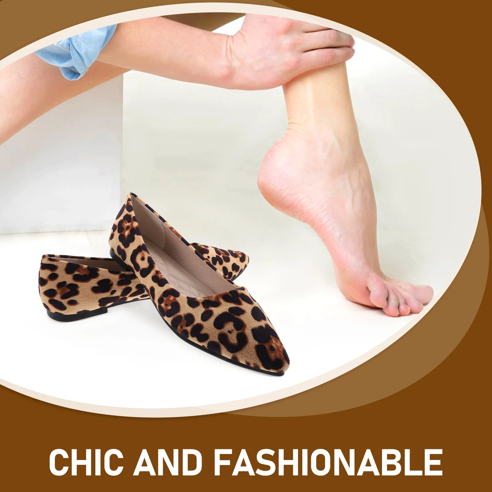 

Elegant Leopard Print Flat Heeled Shoes Pointed Toe Comfortable Breathable Ladies Women Khaki Leisure Wear Size 39 Party Wedding