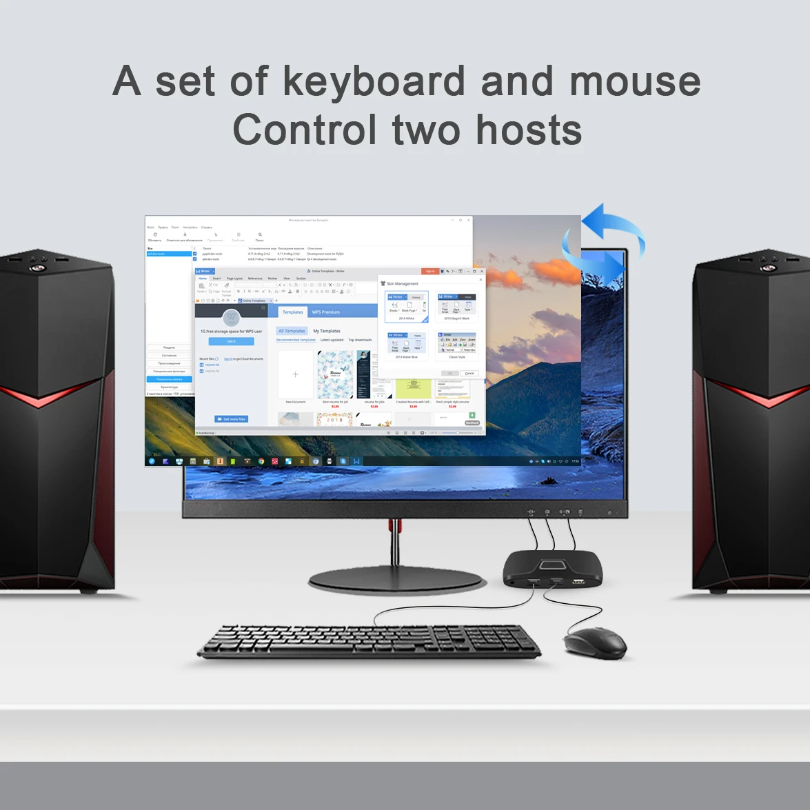 Conmutador KVM HDMI con extensor 2 piezas Share 1 Monitor 3 USB para ratón/teclado/impresora/disco U, compatible con Windows, Mac, PS4