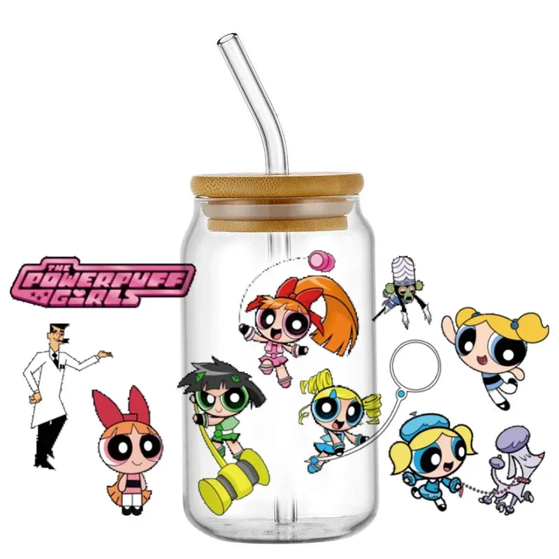 

3D UV DTF Transfers Animation Stickers 16oz Cup Wrap For DIY Glass The Powerpuff Girls Cartoon Designs Printed Cup Wraps