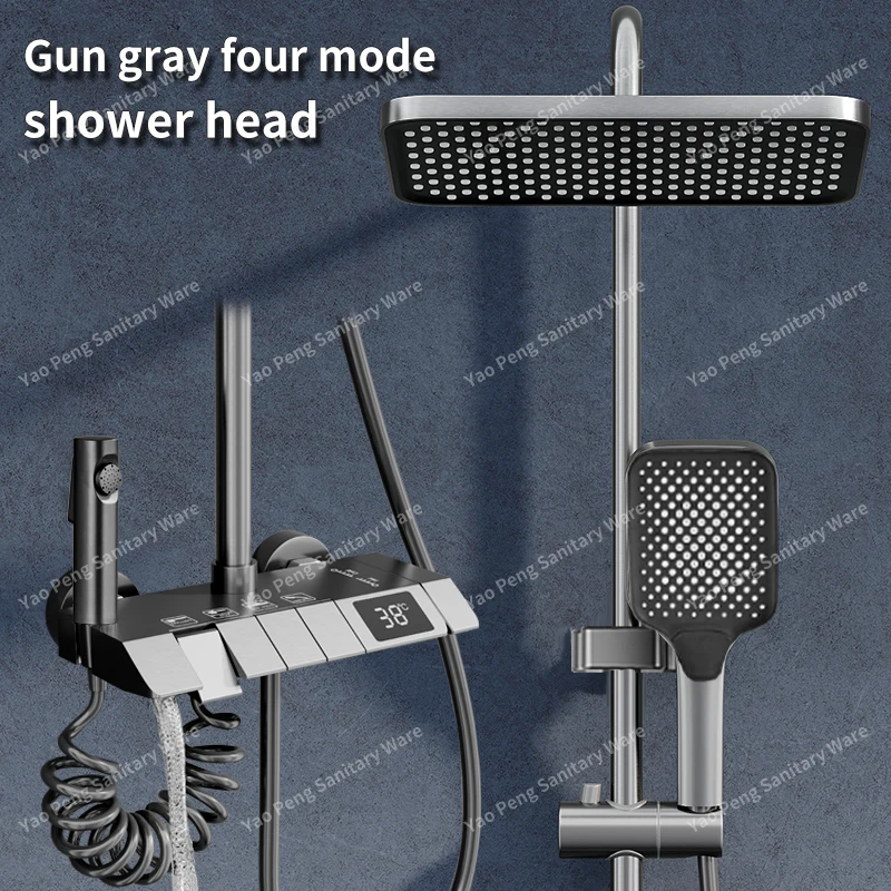 

Gunmetal grey shower head set with digital displayconstant temperature shower for home bathroomrain shower and pressure increase