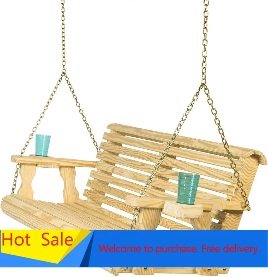 

Hot sales4 Foot Roll Back Porch Swing with Cup Holders in Unfinished - Amish Made in The USA from Treated Pine Heavy Duty 700 Lb