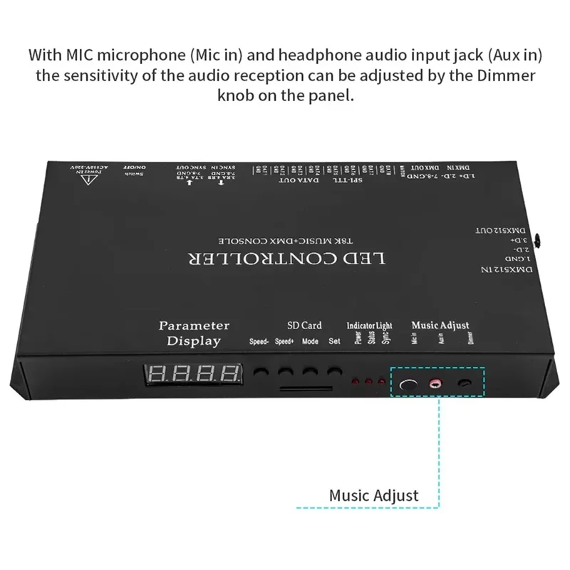 

Classic-WS2811 WS2815 для RGBIC SPI-TTL светодиодный модуль контроллера T8K Music + DMX консоль 8-канальный порт с микрофоном