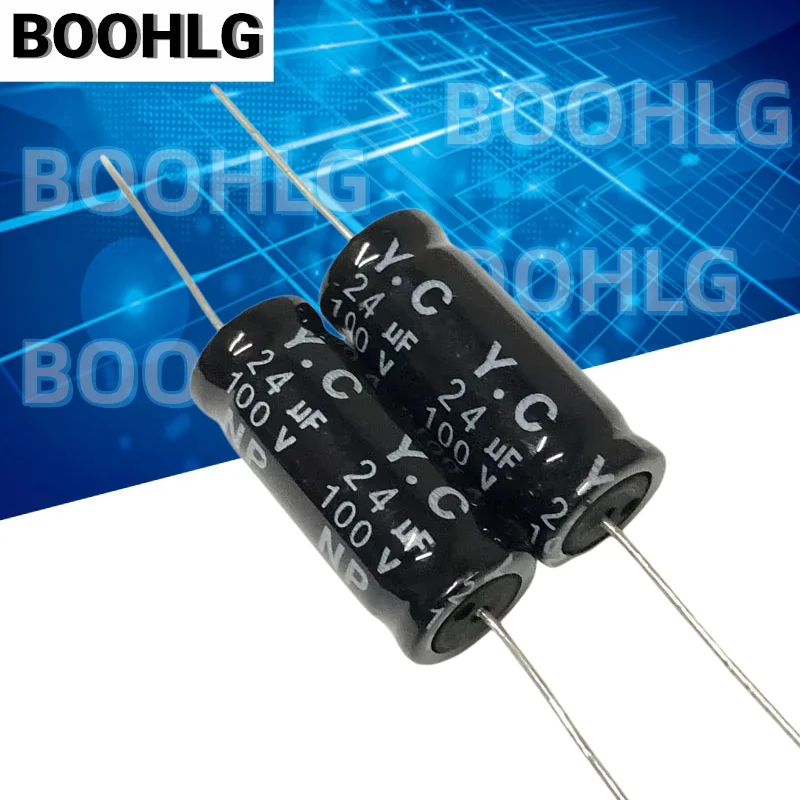 5PCS High and Medium Frequency Division Horizontal Axial Non-Polar Electrolytic Capacitor 100v 24uf 13X31mm