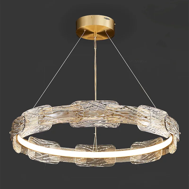 

Modern LED ceiling glass chandelier for dining room, round chandelier for living room, dimmable, all brass lustre