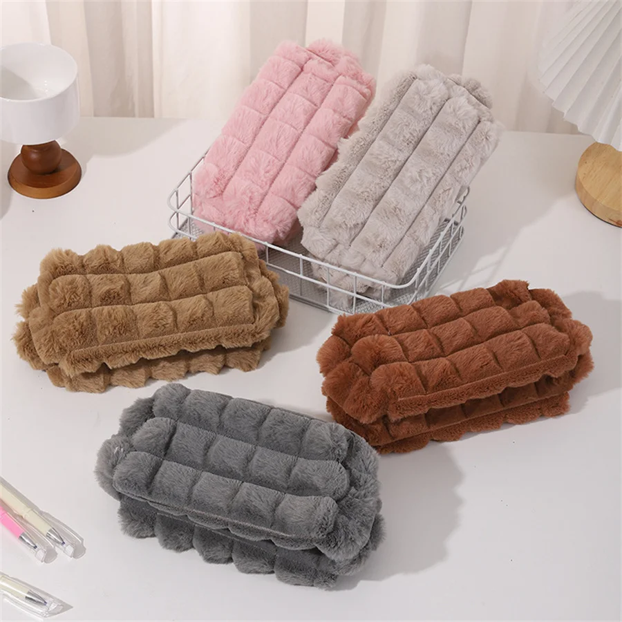 Cute Plush Travel Cosmetic Lipstick Brush Storage Bag Toiletry Kit Women Kawaii Makeup Handbags Organizer Pouch Bags Pencil Case