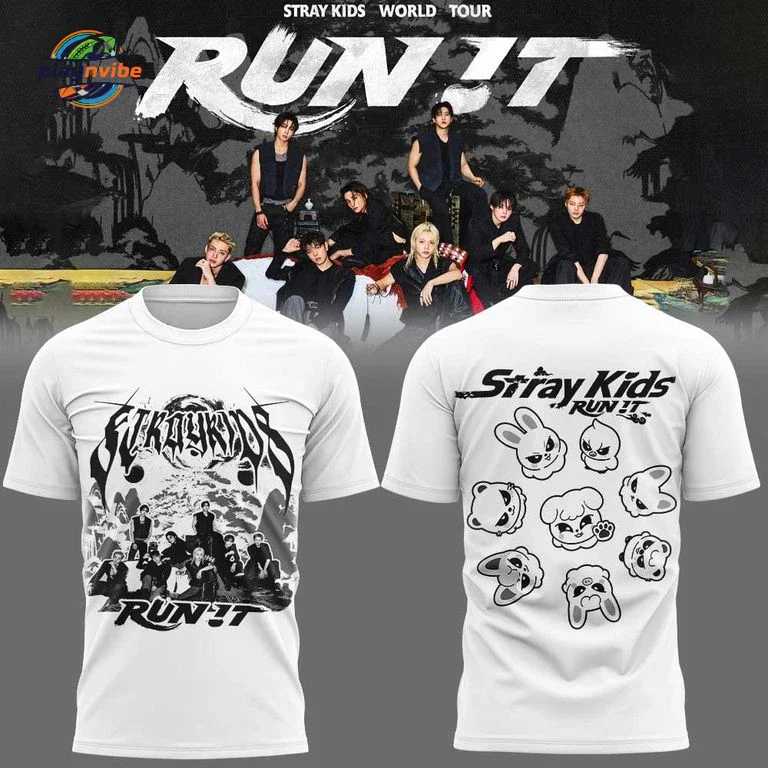2026 Stray Kids RUN IT Tour Cotton T-shirt Double Sided Print Kpop Fan Merch Tiger Graphic Oversized T-shirt Ins Y2k