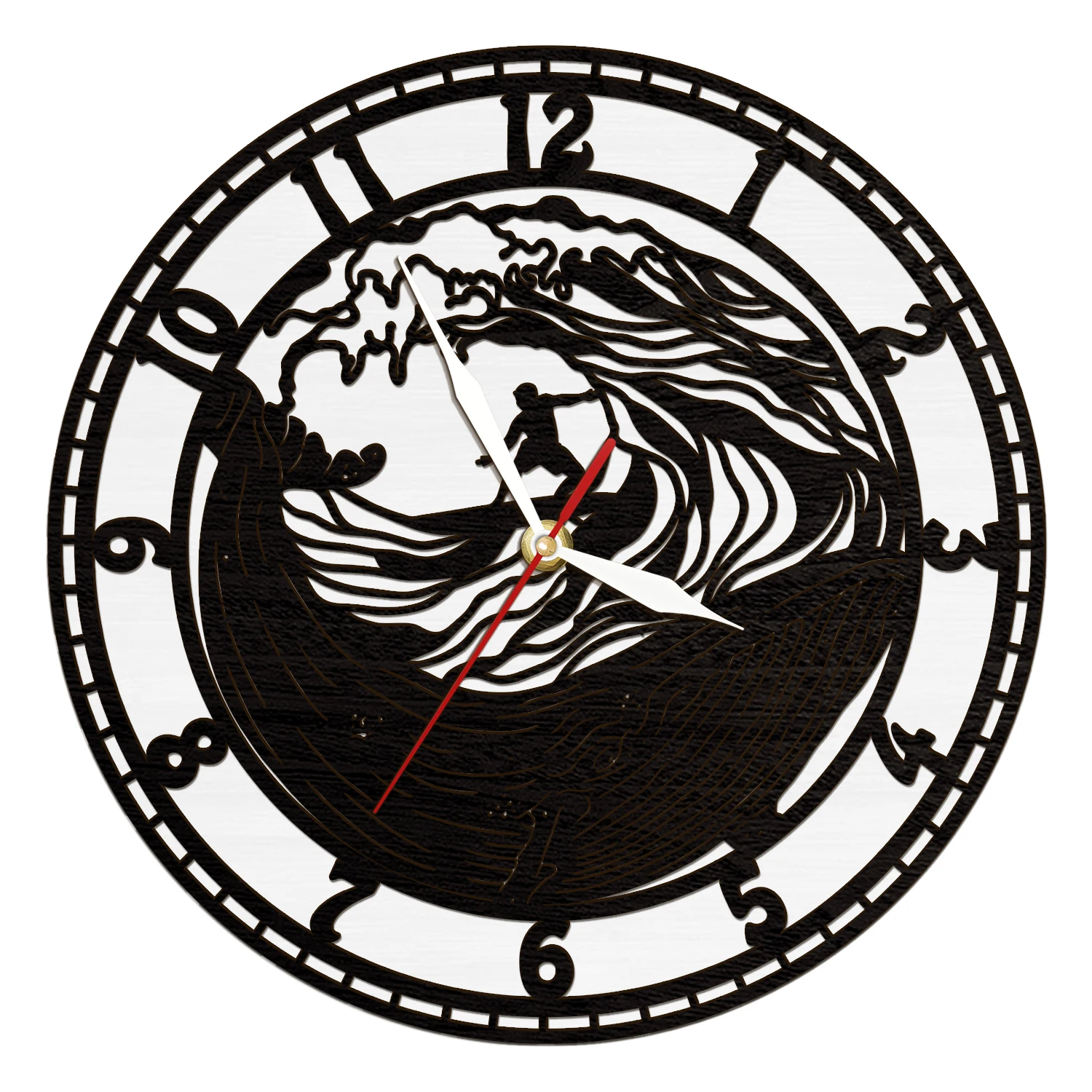 Ocean Surfer Whale Wooden Wall Clock with LED Backlight Surfing Wave Art Coastal Night Light Home Decor Illuminated Wall Clock