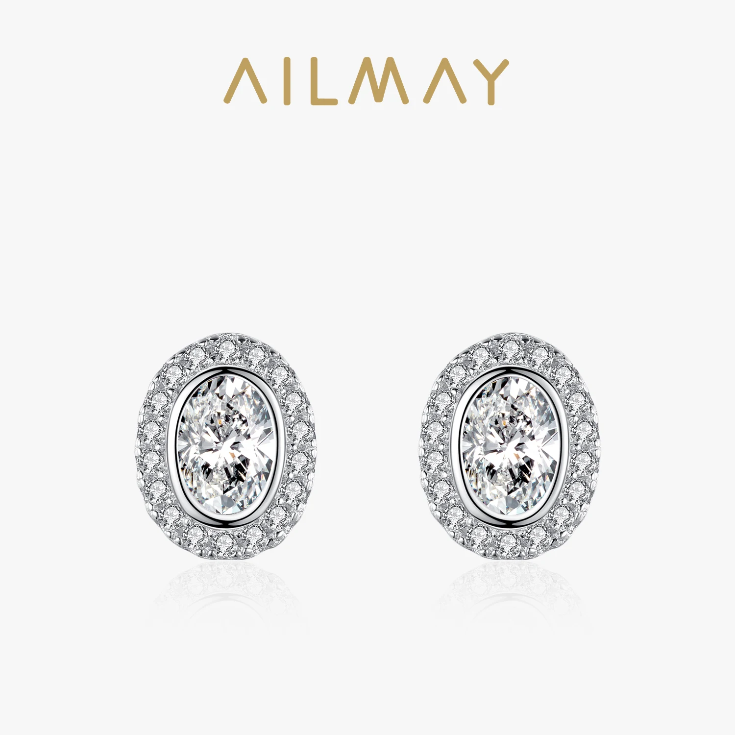 Ailmay Аутентичные 925 стерлингового серебра Fashionc яйцо Форма серьги-гвоздики сверкающие Ювелирное Украшение с качественным фианитом классические свадебные ювелирные изделия, ювелирные изделия