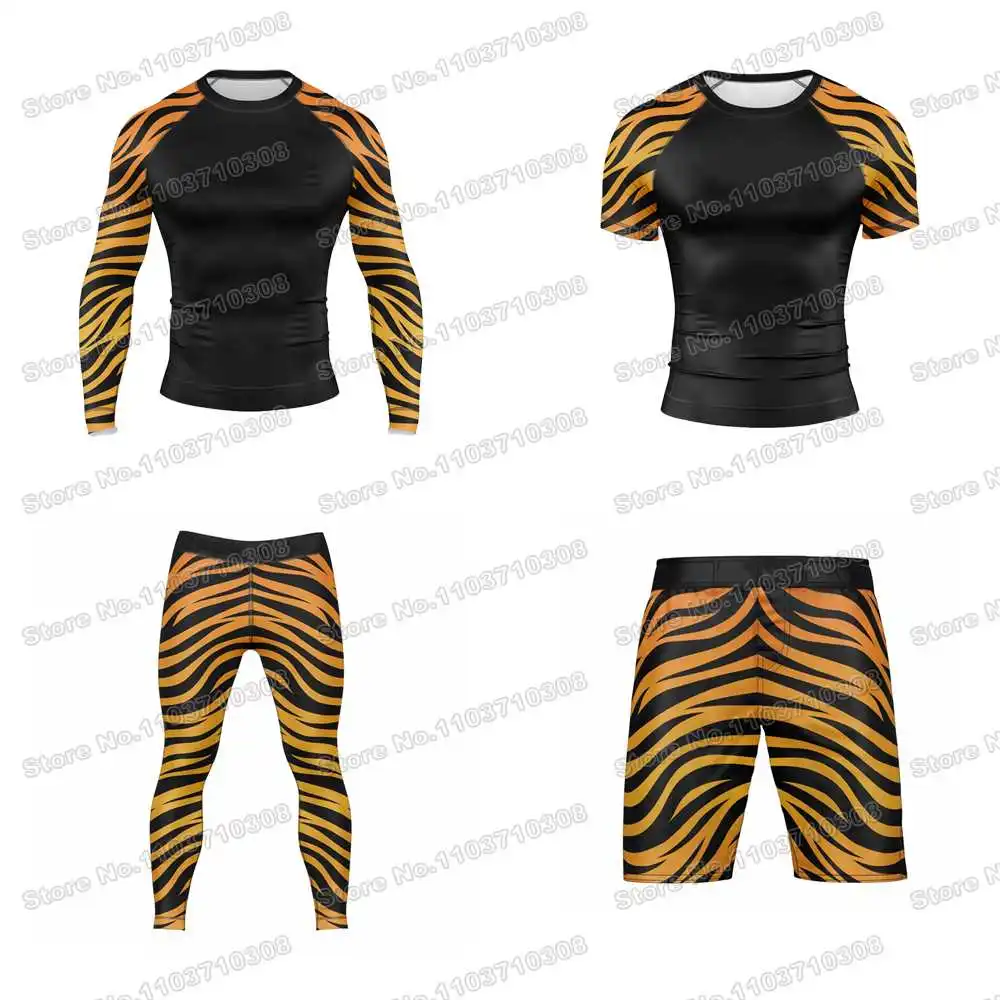 Tiger Shirts Short  WWF Rash Guards Surfing Jersey Beach Shirts Swimwear Diving Gym Shorts MMA BJJ Men Jiu Jitsu Fitness Sets