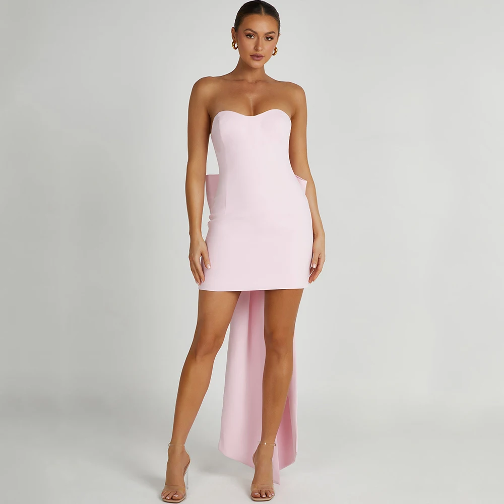 

Simple Sweetheart Strapless Cocktail Dress Sleeveless Sexy Open Back with Bow Women Banquet Party Custom Made Zipper Gowns