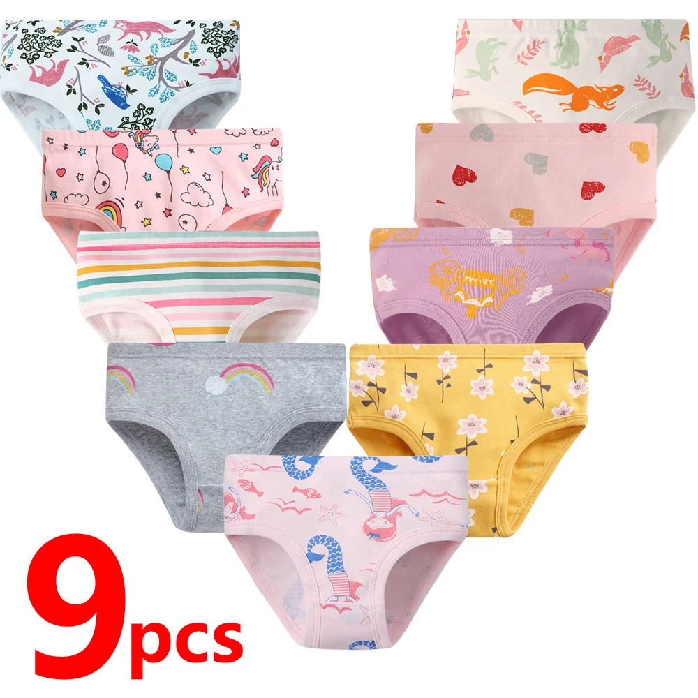 1/3/6/9 Pcs Children's Girls Panties 100% Cotton Soft Pretty Cartoon Unicorn Print Underwear For Girls Undies Boxer Breathable