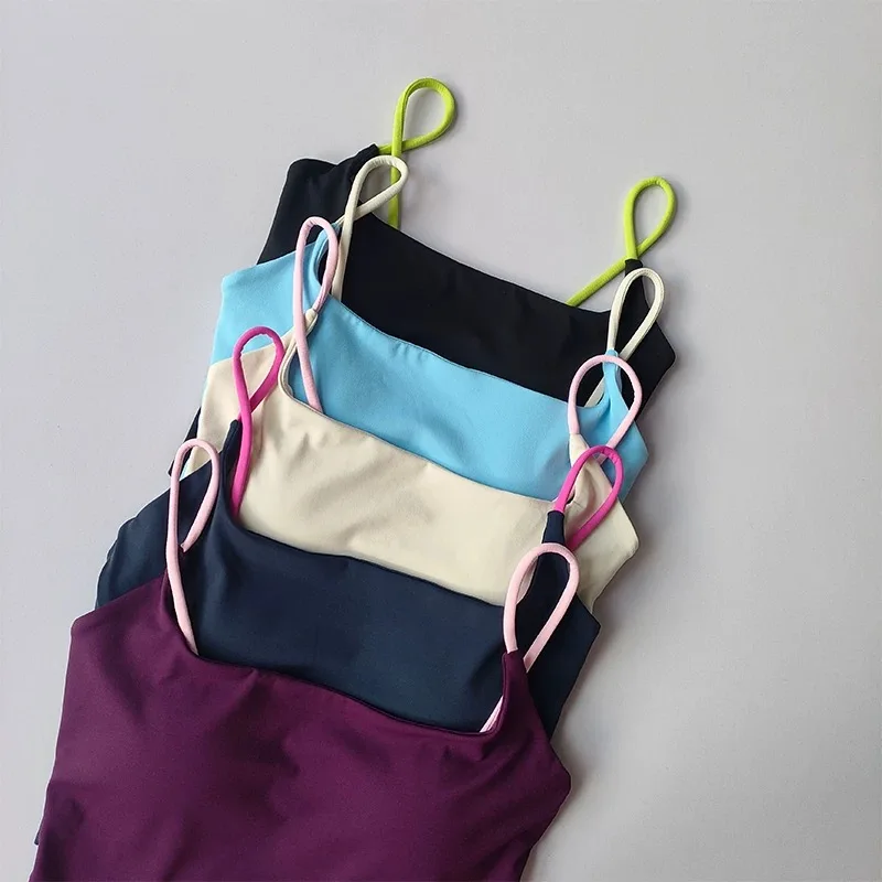 Women's Color Block Sports Bra Camisole Beautiful Back Nude Feeling Summer Top Breathable Fitness Tank Tops for Ladies