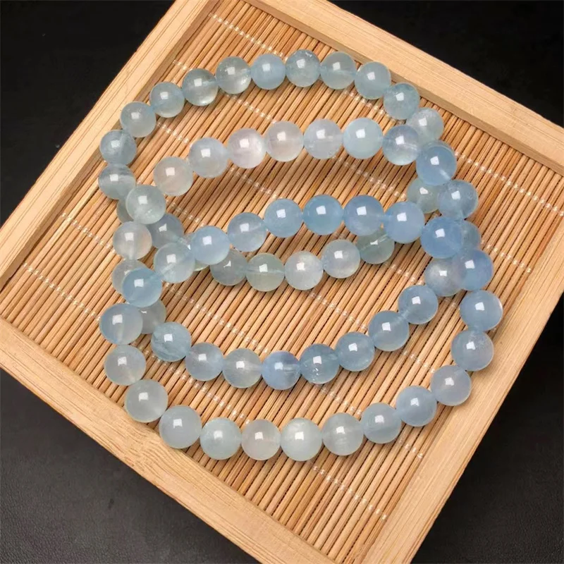 8MM Natural Aquamarine Bracelet Women Reiki Healing Fengshui Lucky Bangles Women Hoilday Gift 1PCS