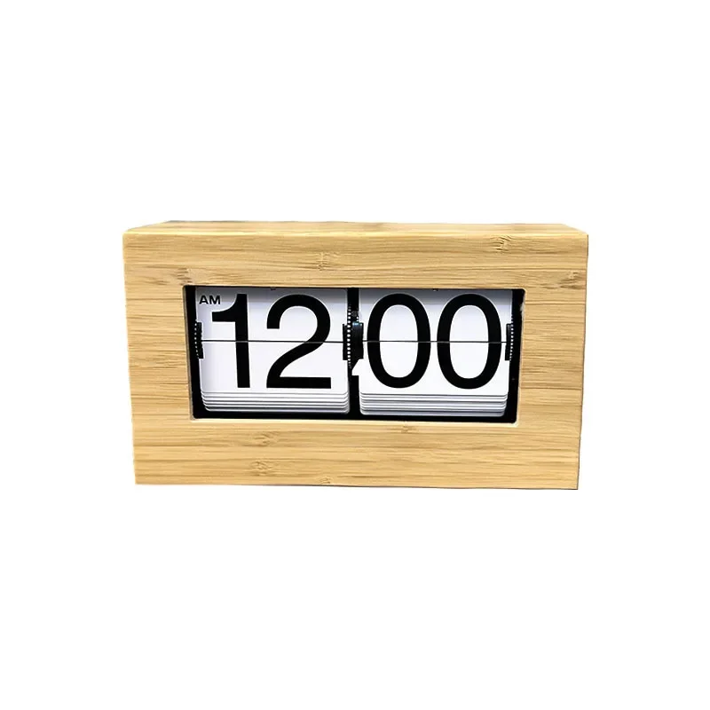 Aesthetic Flip Page Clock Noiseless Digital Table Bedside Clock Mechanical Wooden Stylish Room Decorating Items Accessories