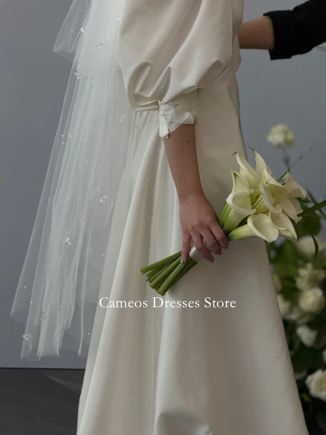 SONDR Customized Sweetheart Satin Puff Sleeves Ivory Wedding Dresses Ruched Simple Korea Brides Gowns Women Bridal Dresses