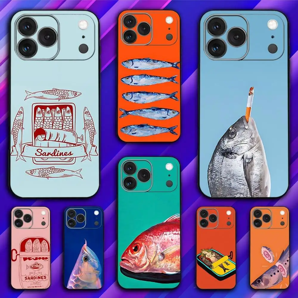

S-Sardines Art Phone Case For iPhone 17,16,15,14,13,12,11,Pro,Max,Plus,X,XS,SE4,E,Mini,Soft Black Case