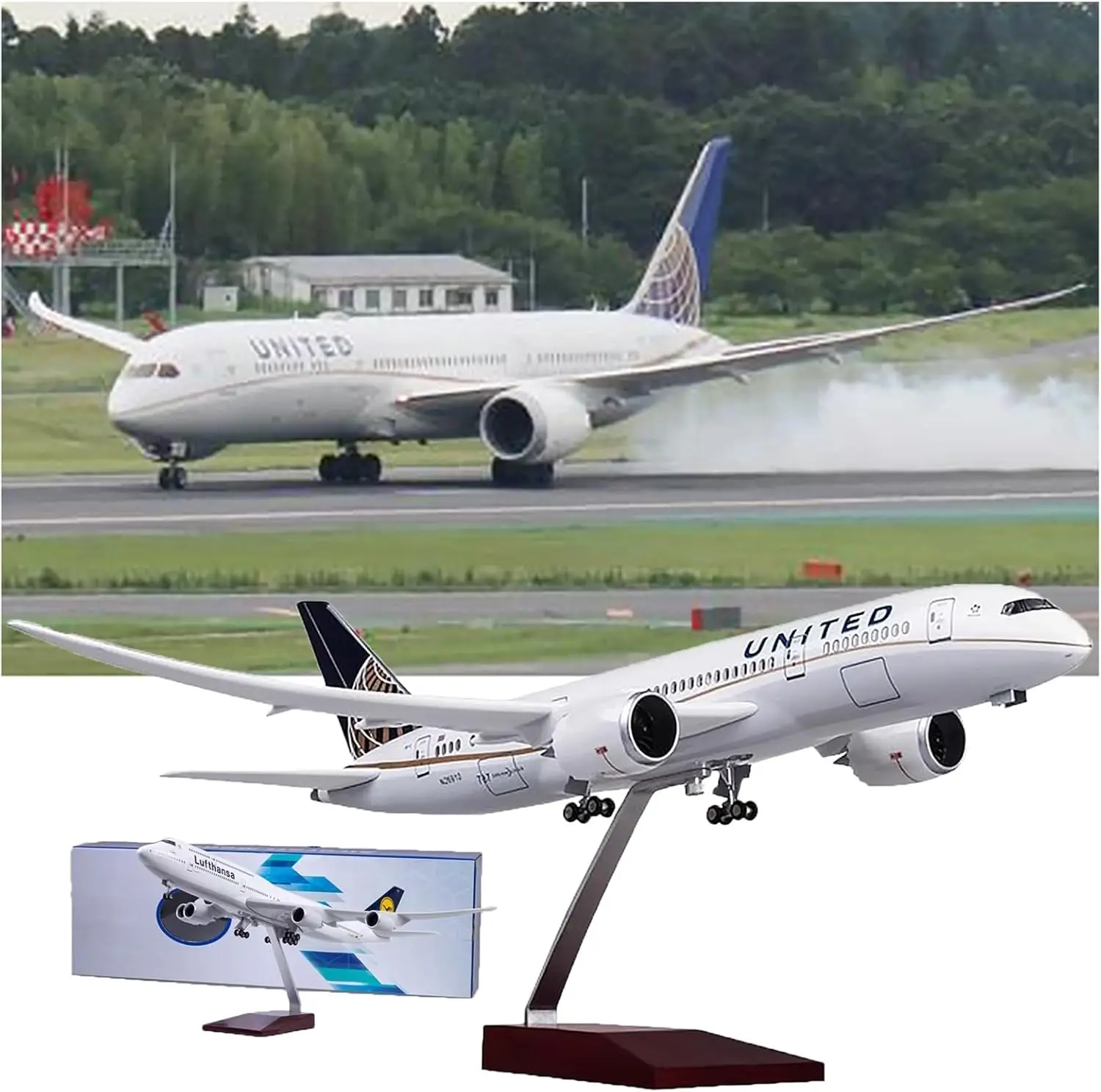 

1:130 United Airlines B787 Aircraft Model Hollow Illuminated Wheeled Plane Model Collection Model Gift Exhibition