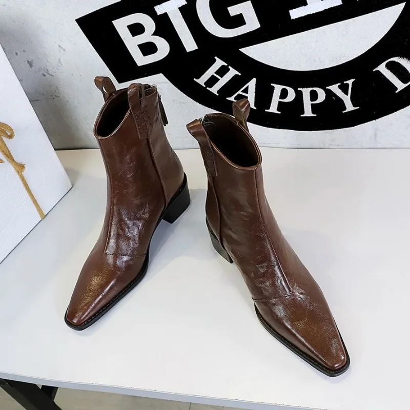

Retro Women's Leather Boots Luxury Handmade Quality Comfortable Breathable 2026 Autumn British Style Daily Casual Shoes Woman