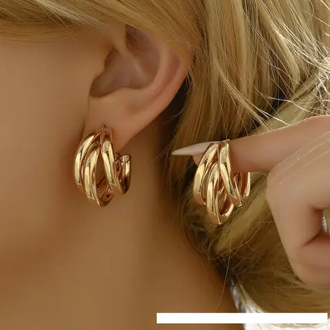 Elegant Gold Color Circled Hoop Earring for Woman Metal Elegant Vintage Geometric Statement Luxury Earrings Party Jewelry Gifts