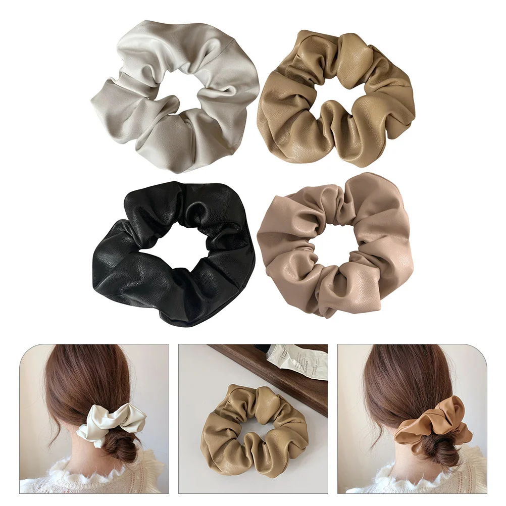 

4pcs Pu Ties For Women Elastic Scrunchies Medium Long Hair Yoga Sports Ponytail Holders Girls Hair Accessories