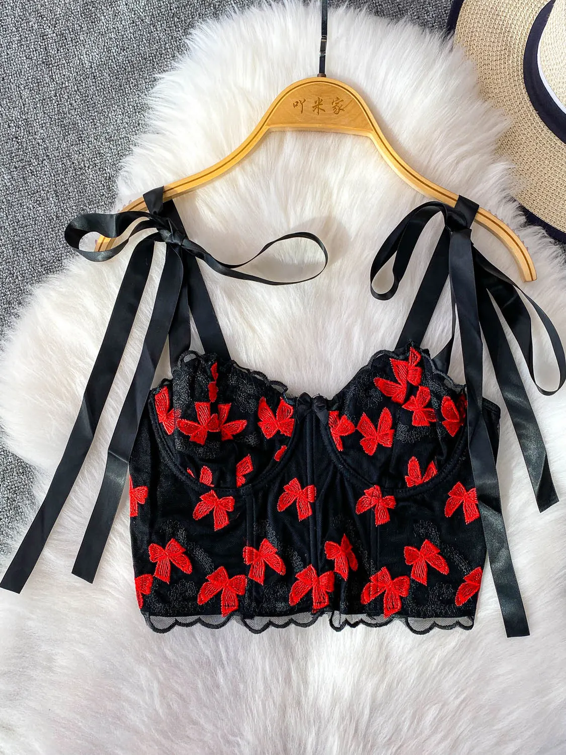 

Embroidered Knot Crop Top Women's Summer Slim Fit ort Vest Outerwear Fibone Design Faionable Trendy Sle