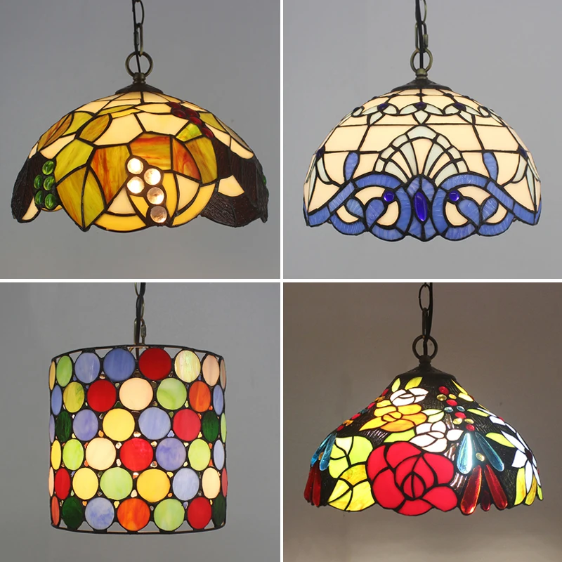 

Tiffany Retro Stained Glass Pendant Lights Vintage Mediterranean Hanglamp Living Room Decor Hanging Lamp Luminaire Suspension