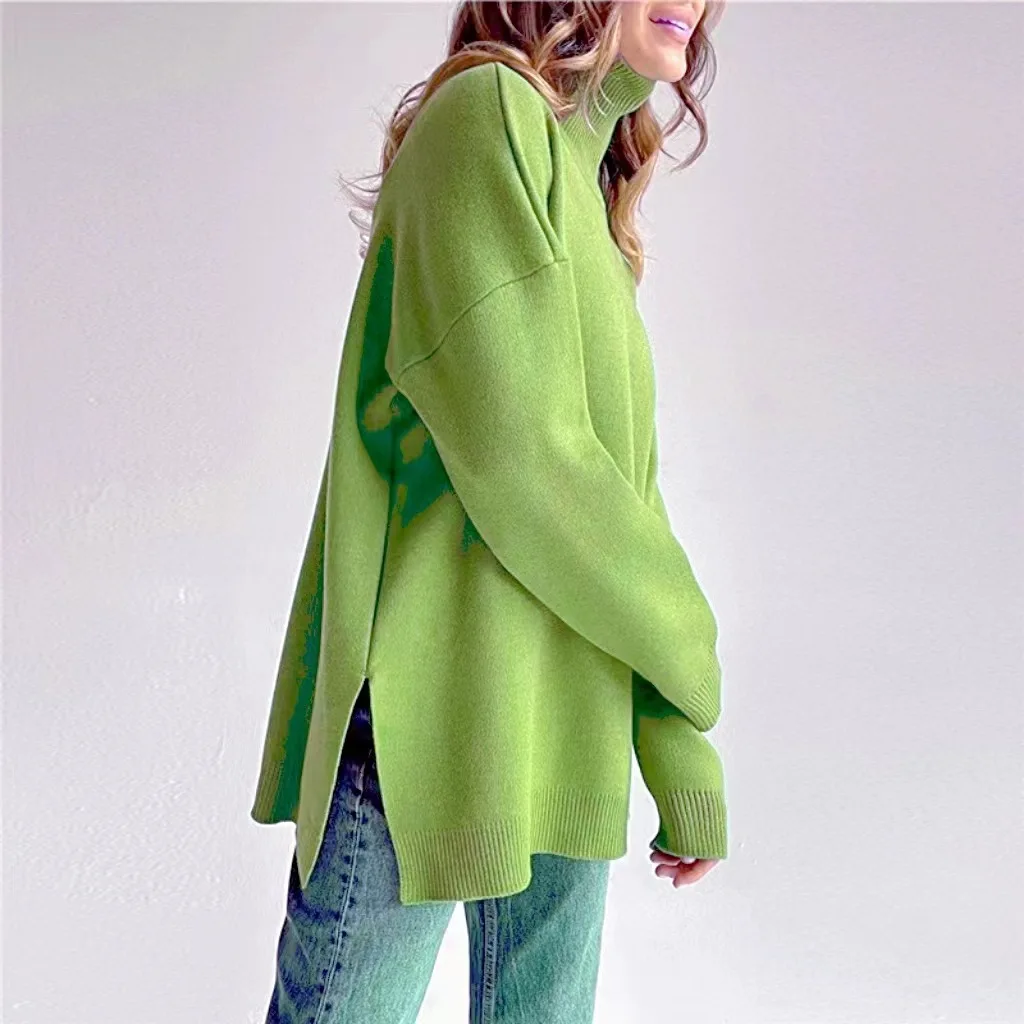 Suéter popular suéter suelto cuello alto europeo y americano para mujeres en otoño invierno