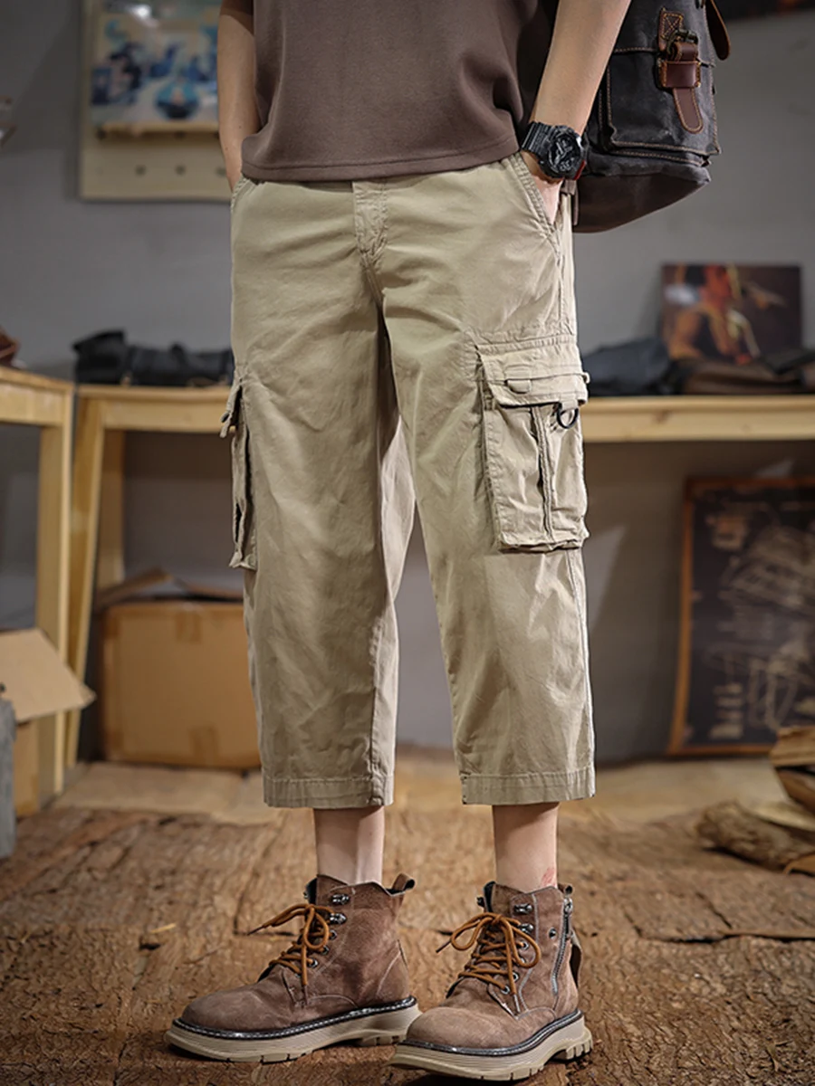 

American Retro Work Pants Men's Summer New Elastic Waist Straight Casual Eighteen Pants Loose Fit Faion Ci Canvas Trousers