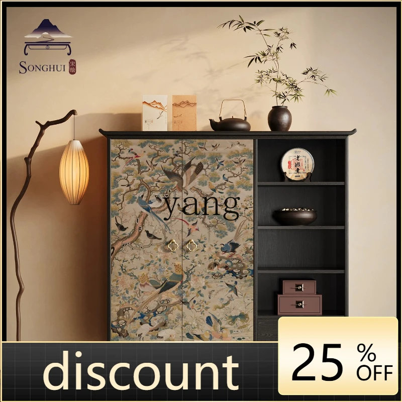 

LH new Chinese pure solid wood dining side cabinet living room integrated wall tea storage cabinet