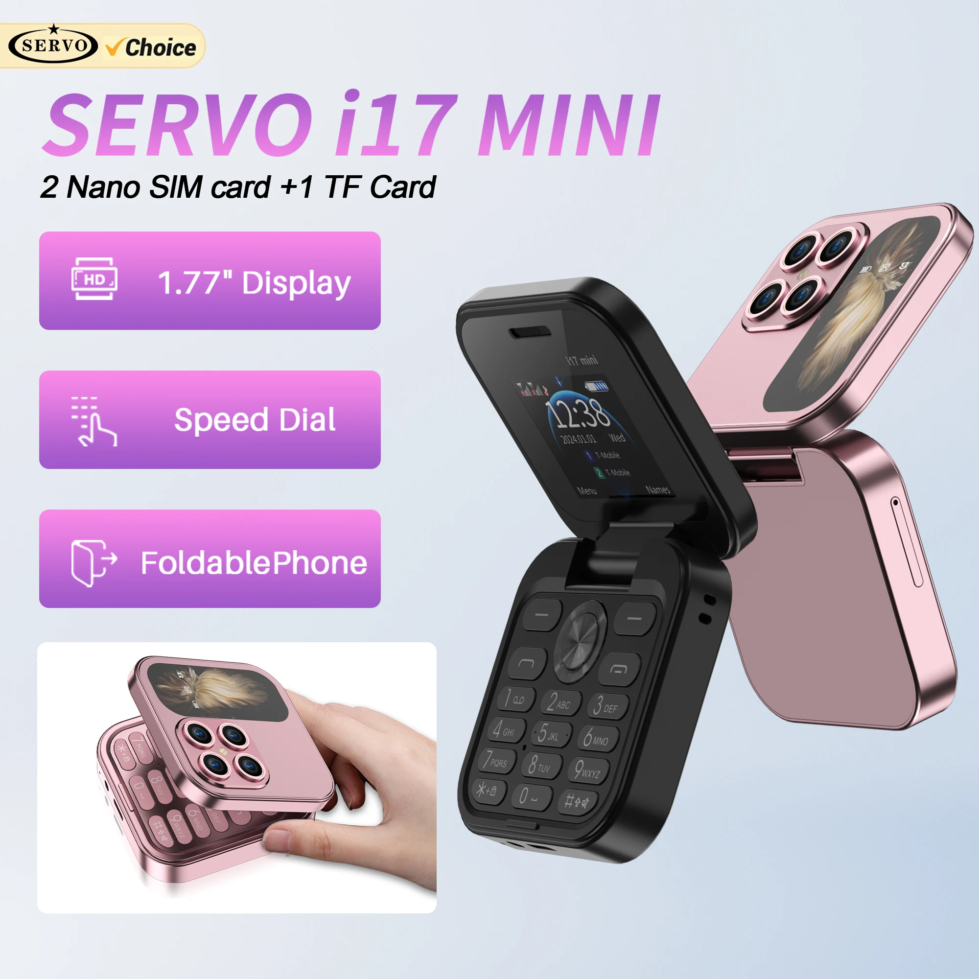 SERVO i17 MINI Foldable Mobile Phone 2 SIM Card Magic Voice Speed Dial Blacklist Vibration FM 1.77