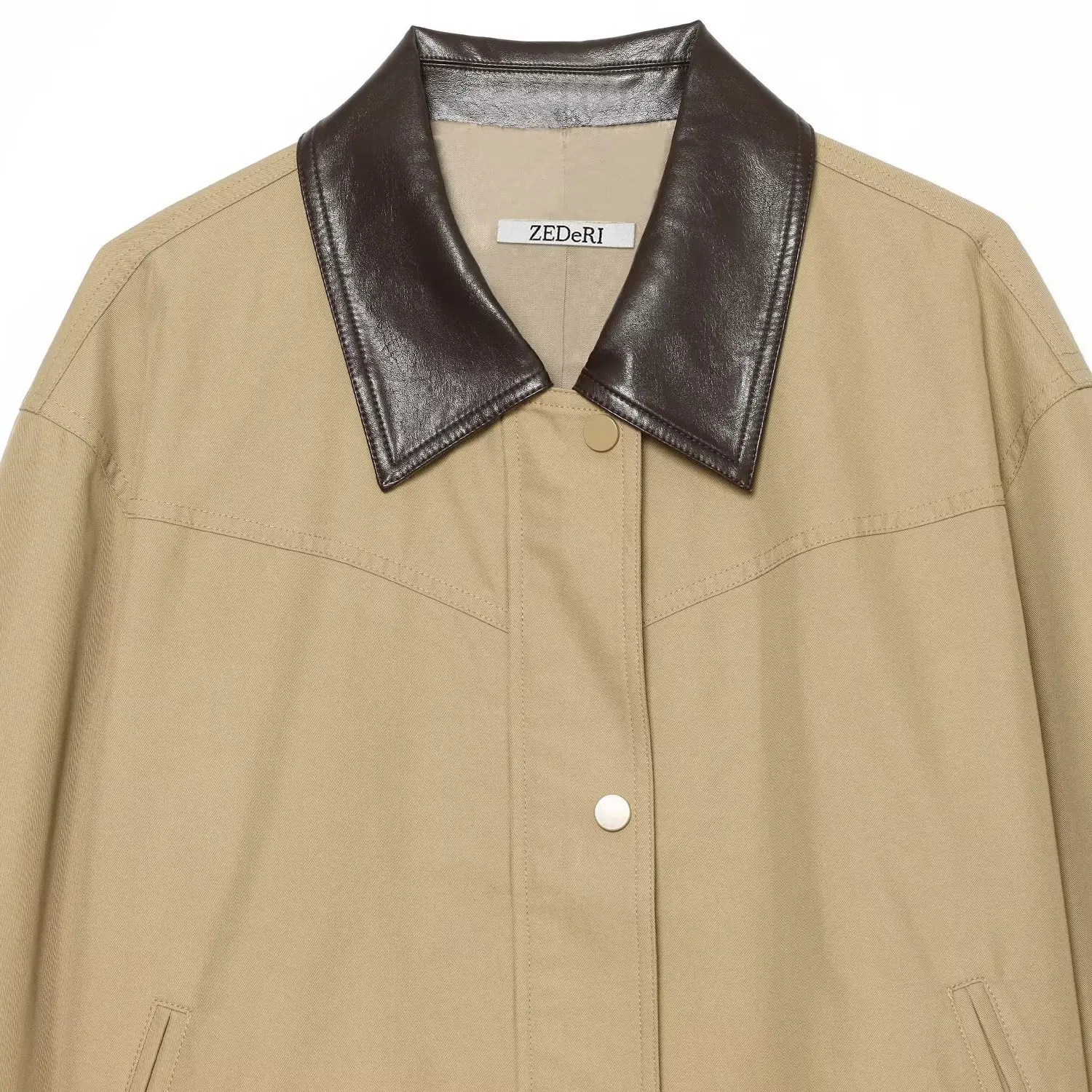 Zr Summer New Casual Fashionable Collar Women's Jacket Polyester Standard Fit Long Sleeve Zipper Closure No Hat European Style