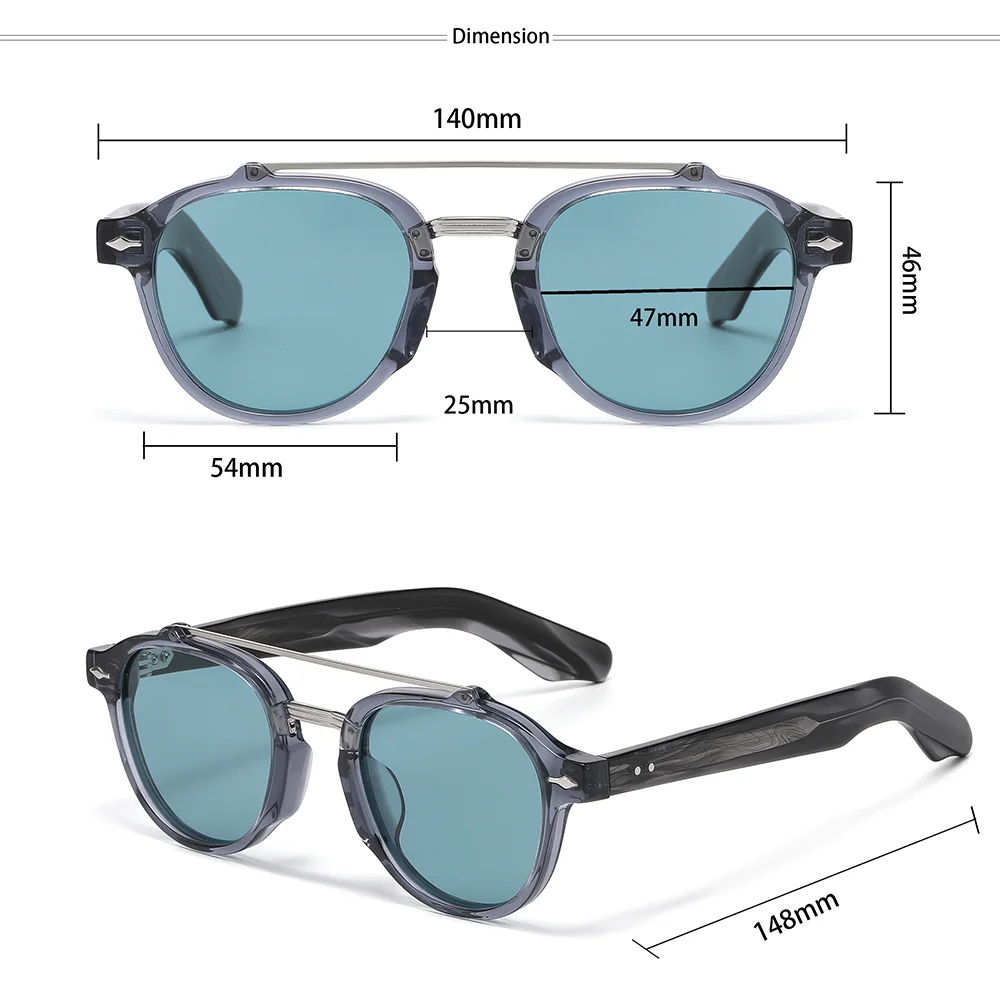CATERSIDE Neue polarisierte Sonnenbrille für Herren, Acetatrahmen, flaches Design mit doppeltem Brückenbogen, modische dekorative Damenbrille, UV400 – Detail 2
