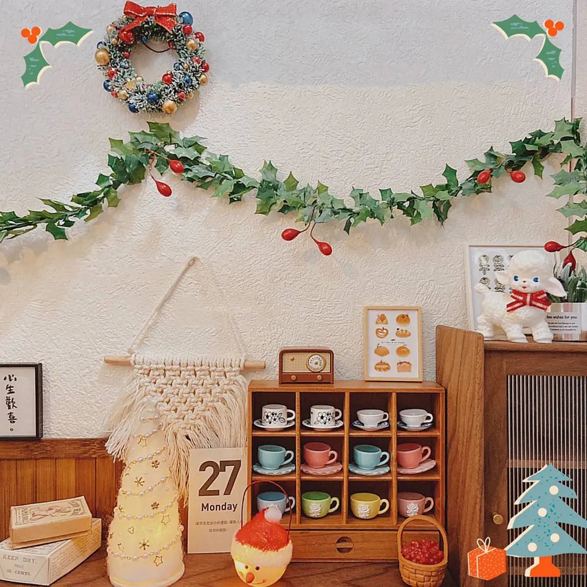 CYGJ-1/6 Cup Holder Storage Rack Solid Wood Mini Bookcase Cabinet House Mini Model Dollhouse Studying Room Accessories New