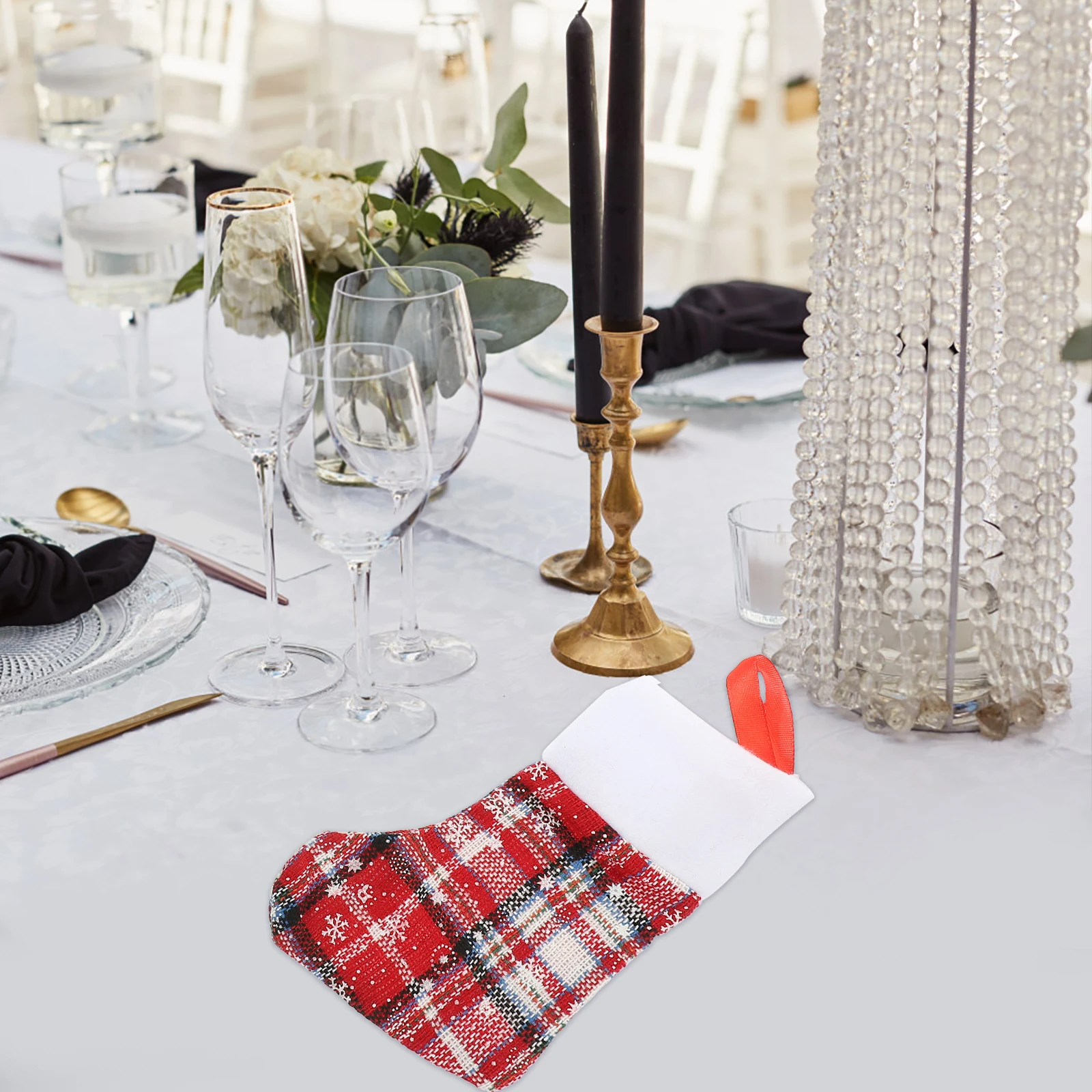 

3Pcs Christmas Tableware Storage Bags Xmas Socks Small Stocking Dinnerware Flatware Storage Bags Xmas Socks Gift Bag