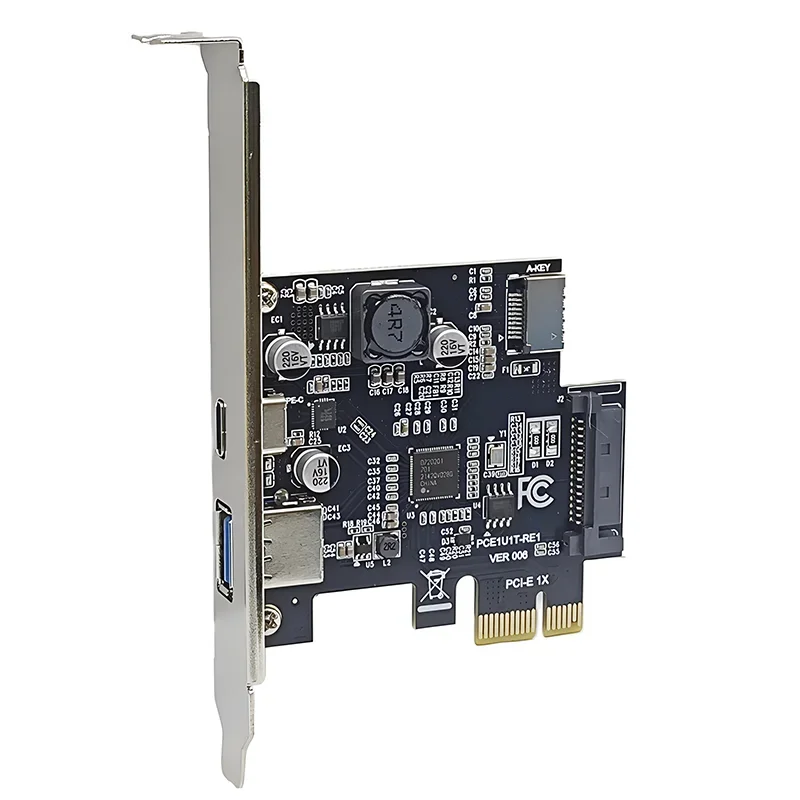 Expansion Card PCIE USB 3.0 + Type C + Type-E Riser Card PCI Express X1 USB3.2 GEN1 5G NEC720201 Chip Controller with SATA Power
