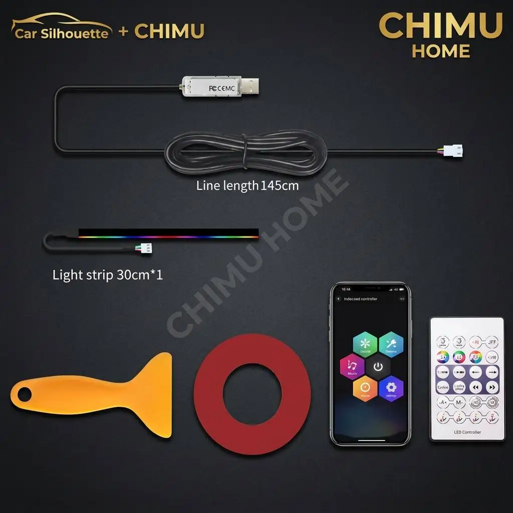 【CHIMU HOME】 for Car Sunroof Dashboard Universal LED Ambient Lighting Kit RGB Symphony Acrylic Strip USB App Remote Control 12V