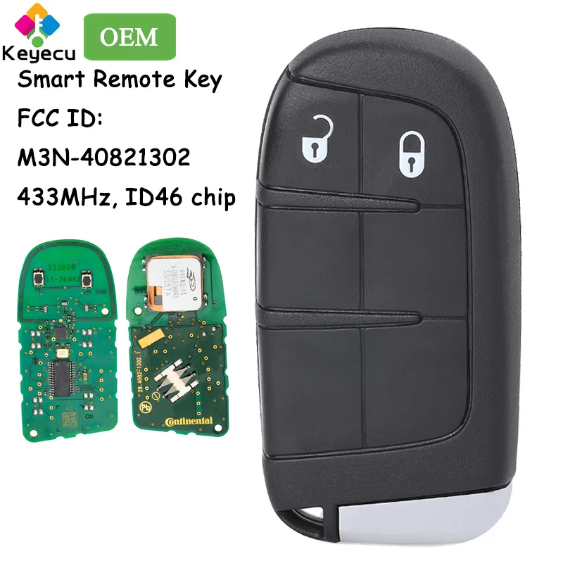 KEYECU OEM Smart Proximity Remote Car Key With 2 Buttons 433MHz ID46 Chip for Fiat Ottimo 500L FREEMONT Fob FCC ID: M3N-40821302