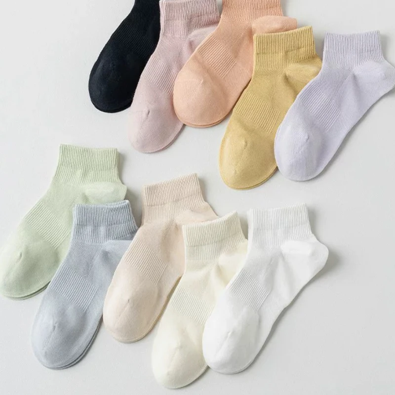 5 Paar Damensocken Frühling Sommer Neue Gekämmte Baumwolle Einfarbig Modisch Komfortabel Hochwertige Damensocken – Detail 1