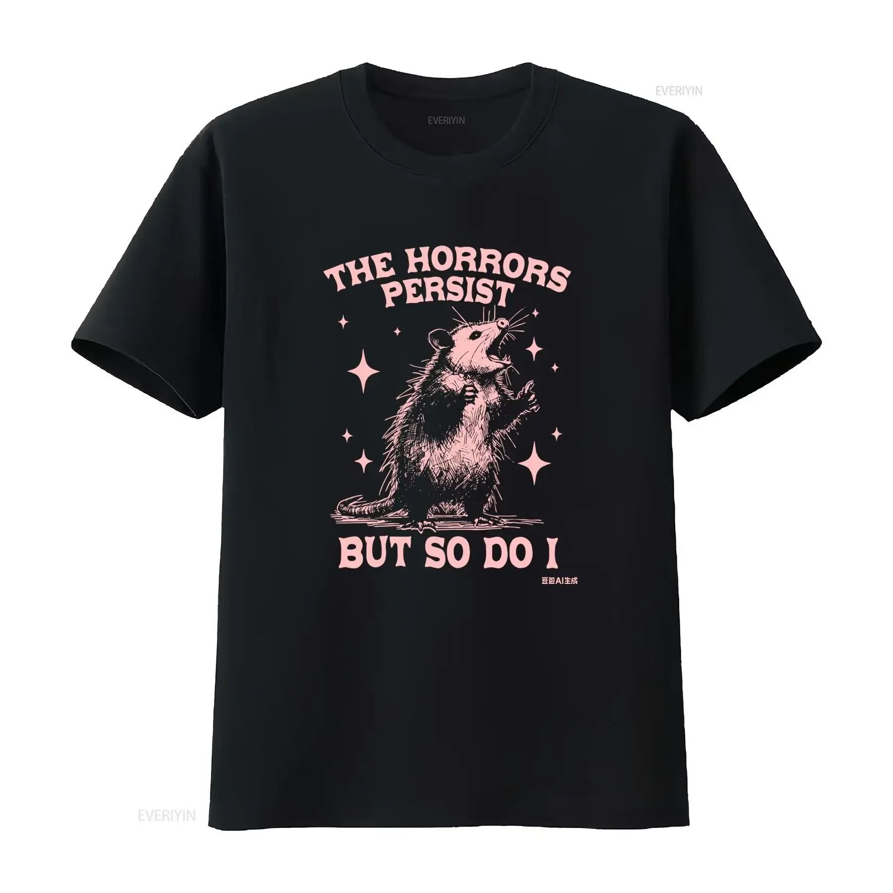 De Horrors Blijven Bestaan Maar Ik Ook Grappige Boze Opossum Possum Crew Neck T…