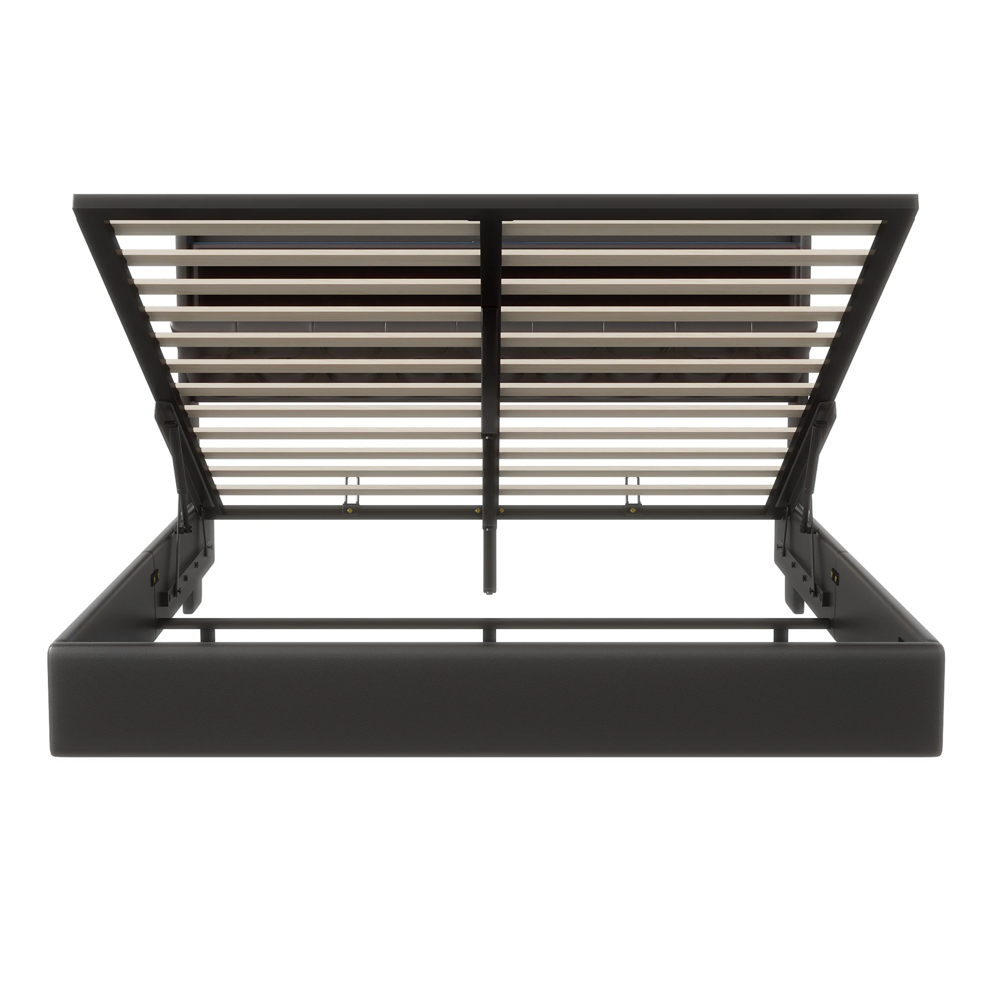 Rosahqnda Polsterbett, Doppelbett mit USB-Ladefunktion, LED-Beleuchtung, Kopfteil mit Stauraum, versteckte Bettfüße, Leder-Finish – Detail 17