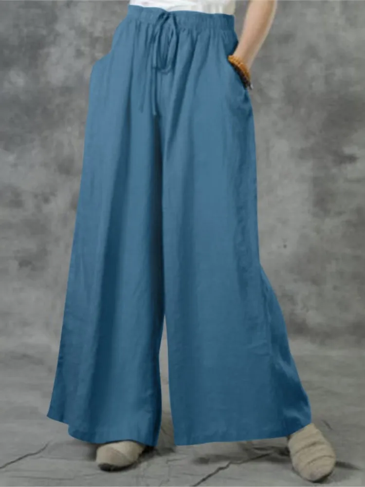 عادية جديدة بلون السراويل الطويلة النساء موضة الرباط مرونة الخصر فضفاضة واسعة الساقين السراويل الإناث التنقل السراويل Y2k الجديدة #1