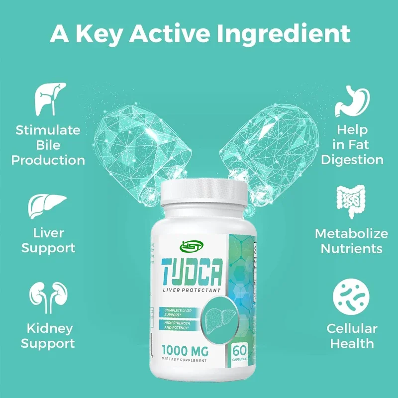 TUDCA Bile Salt Supplement 1000mg 60 vegetarian capsules,liver support supplement for detoxification and cleansing, gelatin free