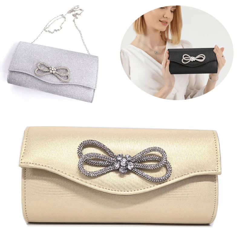 

Elegant Evening Handbag with chain Shiny Crystal Bow Clutch Purse Crossbody Bag Shoulder Bag Women Bow Satchel Purse Clutch Bag